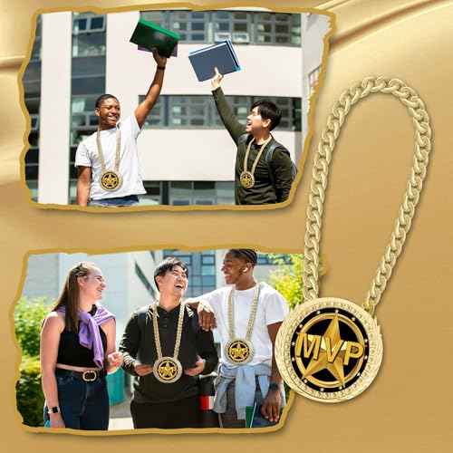 Greatest of All Time Turnover Chain - 6" Big Gold Awards Medal Goat Trophy Necklace Champion Chain for Football Fantasy Basketball Soccer Sports Achievements MVP Turnover Chain Athlete Prize Gifts