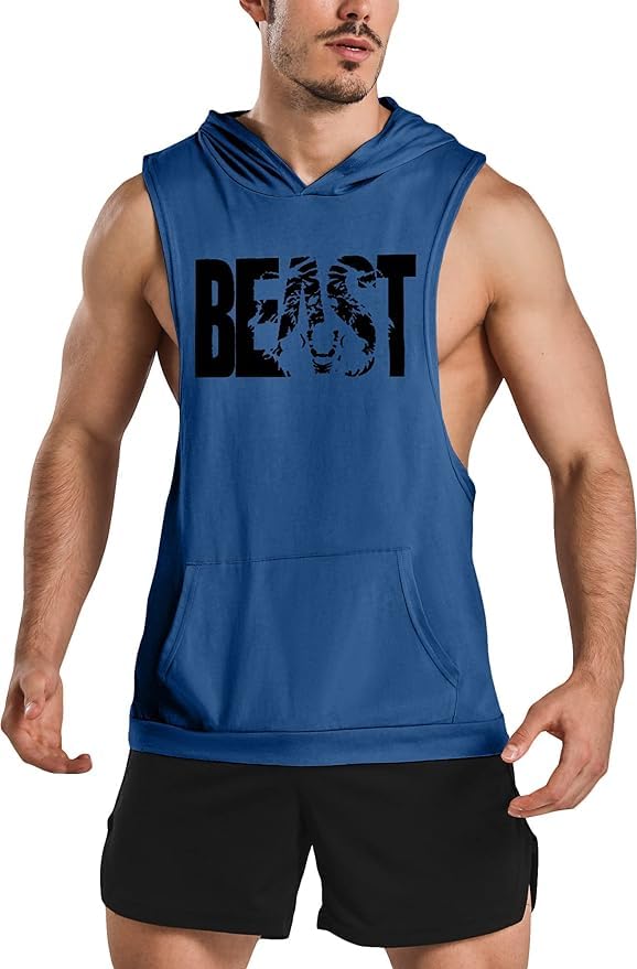 GYM REVOLUTION Men's Workout Muscle Printed Tank Tops Gym Fitness Sleeveless Hoodies Yellow M