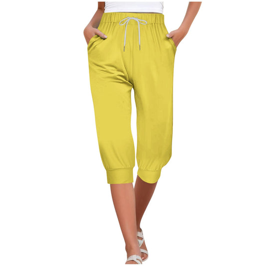 Womens Capri Sweatpants Joggers Summer Casual Cropped Jogger Pants Gym Workout Yoga Capris with Pockets Yellow