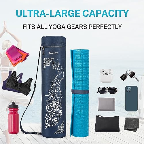 Gonex Yoga Mat Bag, Yoga Mat Carrier Full-Zip Exercise Yoga Mat Carry Bag for Women Men with 2 Multi-Functional storage Cargo Pockets Extra Wide Adjustable Shoulder Strap, Peacock Dark Blue