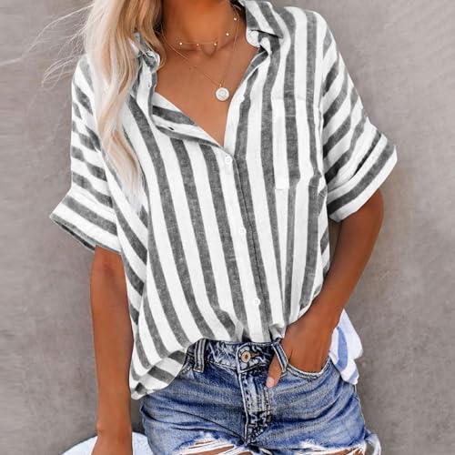 Today 2024 Deals of The Day Lightning Deals Today Prime Linen Shirts for Women Shirts for Women Button Shirts Short Sleeve Shirts for Women Blouses for Women Dressy Casual