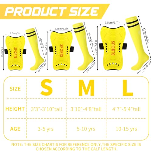 Syhood Soccer Shin Guards and Socks for Toddler Kids Youth, Lightweight Soccer Shin Pads Protective Soccer Gear for 3-5, 5-10, 10-15 Years Old Children Teen Boys Girls Soccer Game (Yellow,S Size)