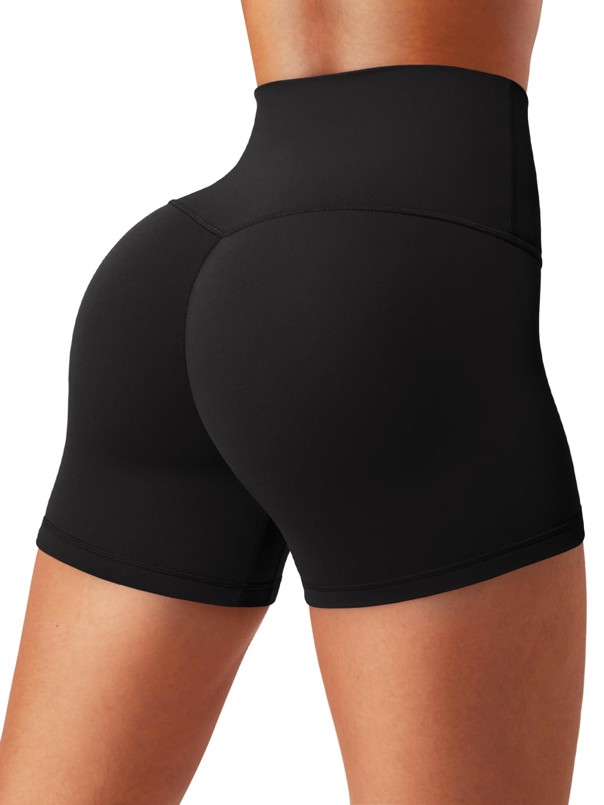 Aoysky Womens Buttery Soft Biker Shorts 4" High Waisted Ruched Workout Gym Yoga Running Athletic Shorts Black