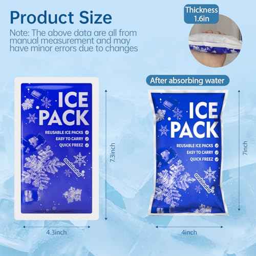 Dry Ice Packs for Shipping,Ice Packs for Lunch Boxes & Coolers,4.3x7.3in Long-Lasting Water Absorption Cold Packs,Food & Drinks Cooler Packs for Insulated Bags, Picnic, Travel,Camping