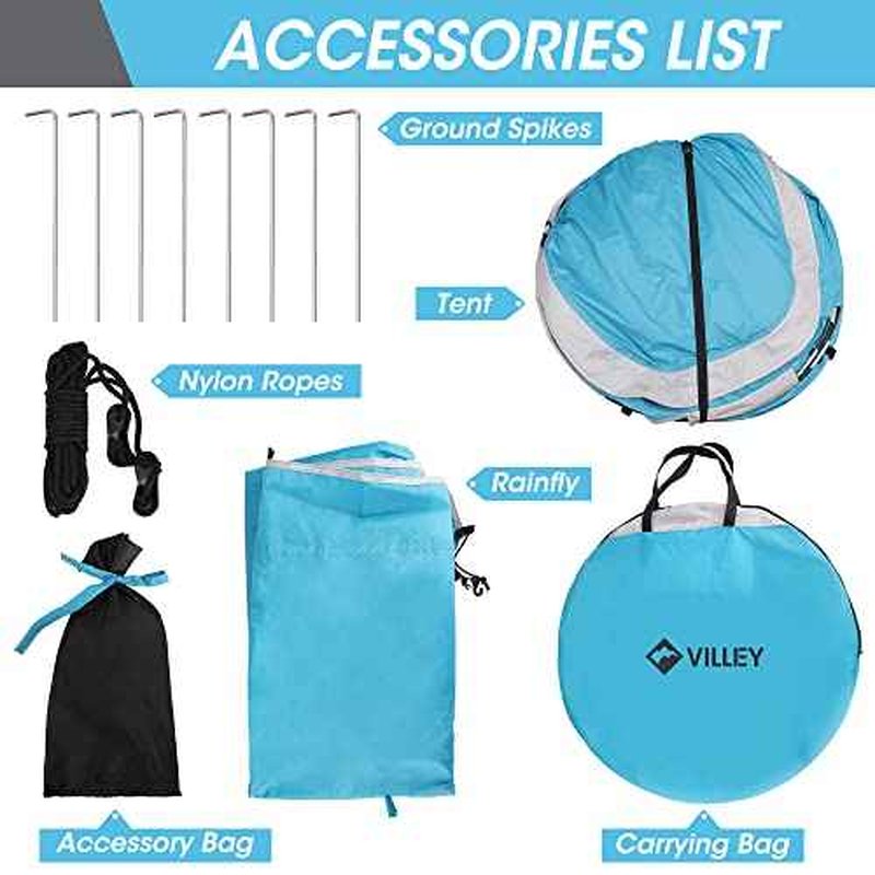 VILLEY 4 Person Easy Pop Up Tent, Waterproof Automatic Setup Instant Lightweight Camping Beach Tent with Carrying Bag for Camping, Hiking & Traveling
