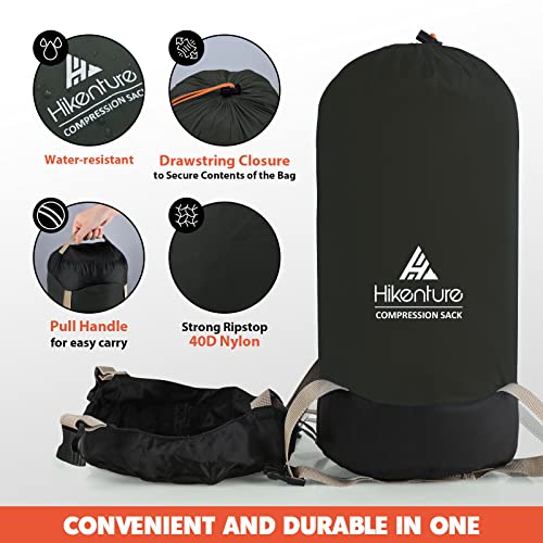 Hikenture Compression Sack for Sleeping Bag, Upgrade Anti-Tear Nylon Sleeping Bag Stuff Sack, 10L/14L/20L/30L Water-Resistant Compression Bag, Storage Bag (Dark Green, 10L)