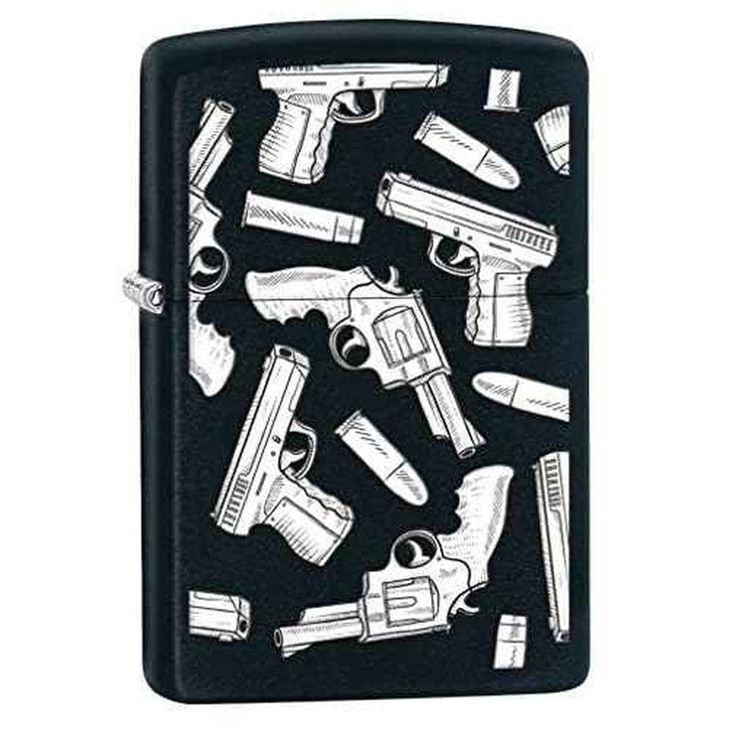 Zippo Lighter: Guns and Bullets Pattern - Black Matte 80508