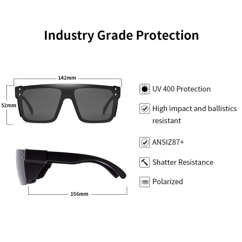 BINGKING Polarized Z87 UV400 Safety Sunglasses with Detachable Side Shields – Protective Eyewear for Work, Outdoor, and Industrial Use (black)