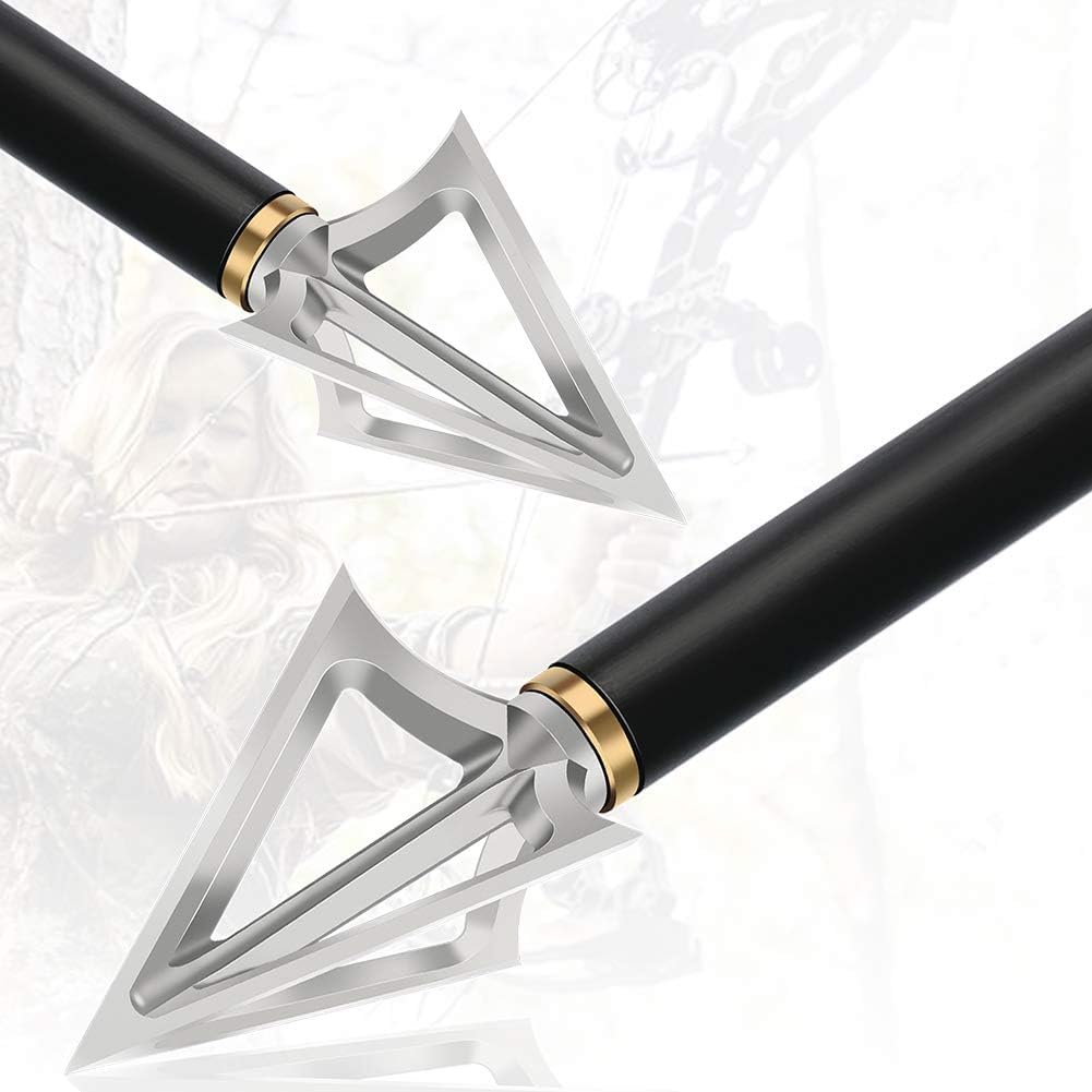 6/12 Pack Hunting Broadhead 100 Grain 420 Stainless Steel 3 Fixed Blade Broadheads Arrow Tips Archery Arrowhead for Crossbow and Compound Bow