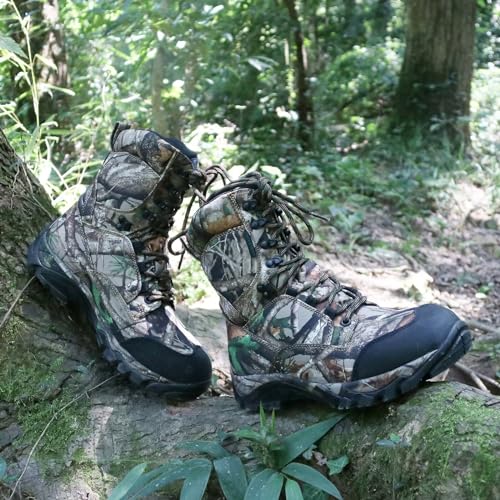 R RUNFUN Men's Hunting Boots Waterproof Hiking Boots Insulated Work Boots, 8 Inches Lightweight Outdoor Shoes, 400g Thinsulate(RF2301-8CG, Size 8.5)