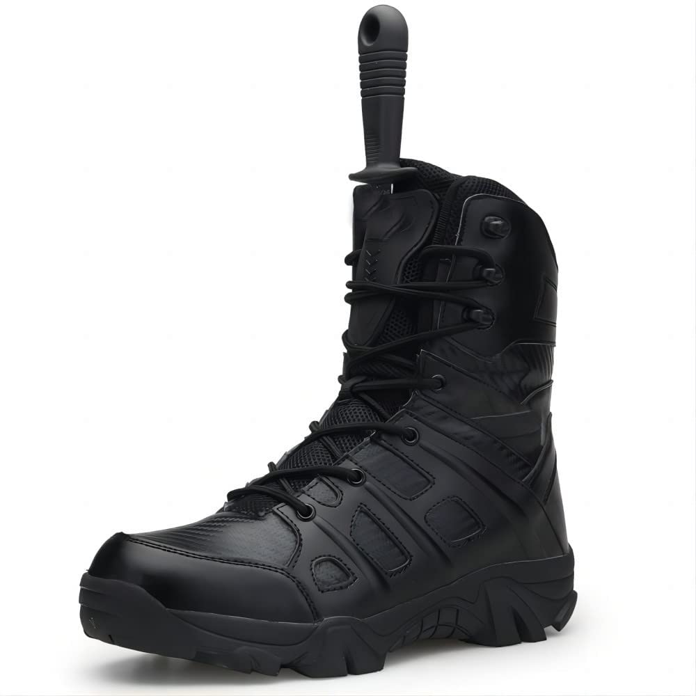 BORAMAX Men's Hiking Shoes Stealth Force Waterproof Black Tactical Boots, Men Leather Side Zip Military Combat Desert Boots