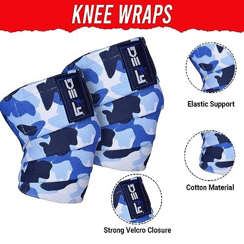 DEFY Sports' Knee Wraps for Weightlifting - Provides Knee Support for Powerlifting, Squats & Fitness Workouts - Ideal Knee Wrap for Men and Women (1 PAIR) (Blue Camo)