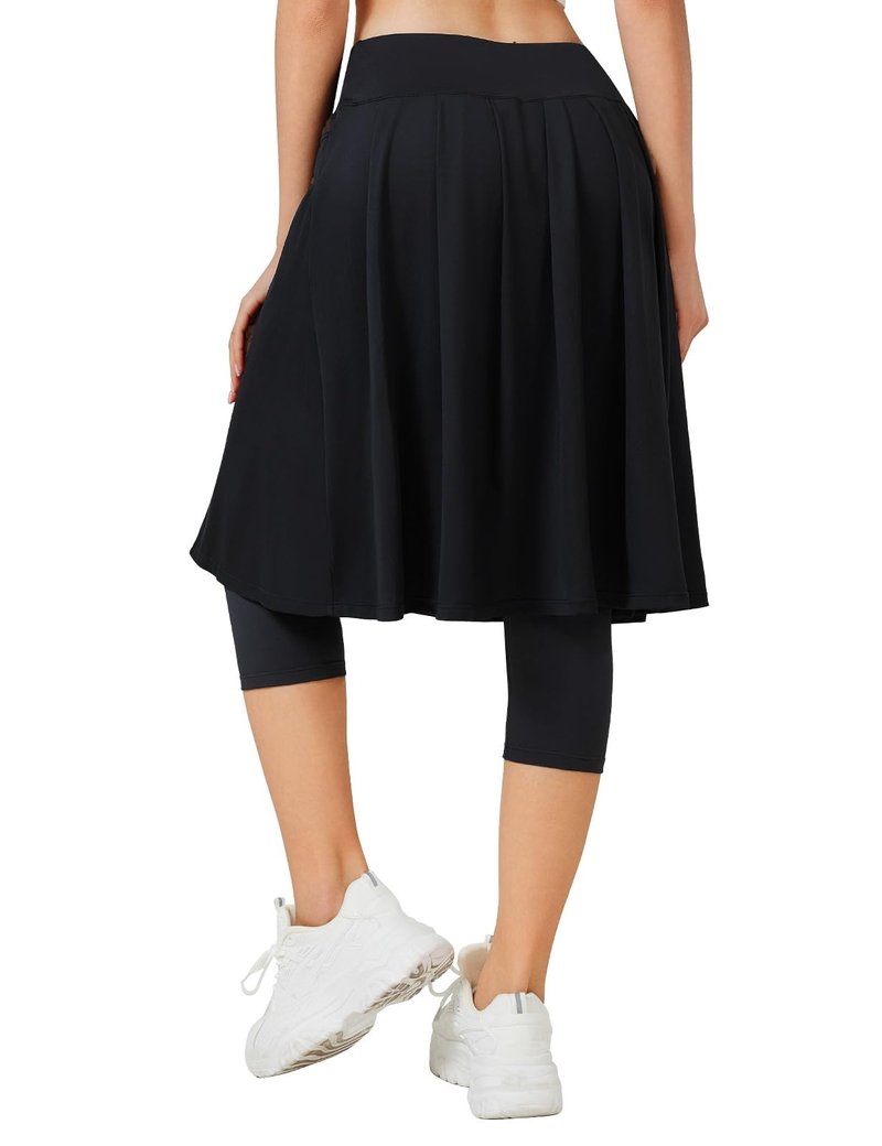 ANIVIVO 24" Long Knee Length Skirted Leggings for Women,Modest Athletic Skirt with Leggings Pleated Workout Skirt Zipper Pockets(Black,M)
