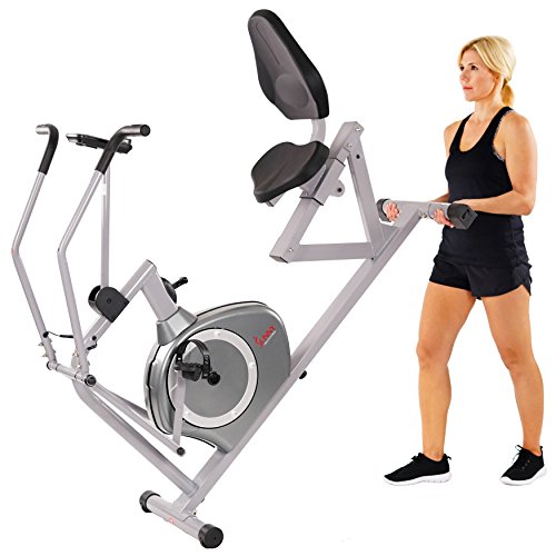 Sunny Health & Fitness Compact Performance Recumbent Bike with Dual Motion Arm Exercisers, Quick Adjust Seat & Exclusive SunnyFit® App Enhanced Bluetooth Connectivity - SF-RB420032 Gray