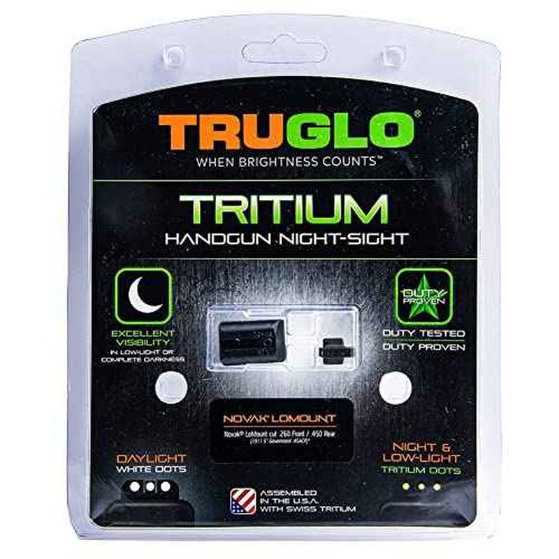 Truglo Tritium Handgun Sight High-Visible Front & Rear Night Sights with Daylight White Dots & Low-Light Tritium Glowing Green Dots, Compatible with 1911 Handguns