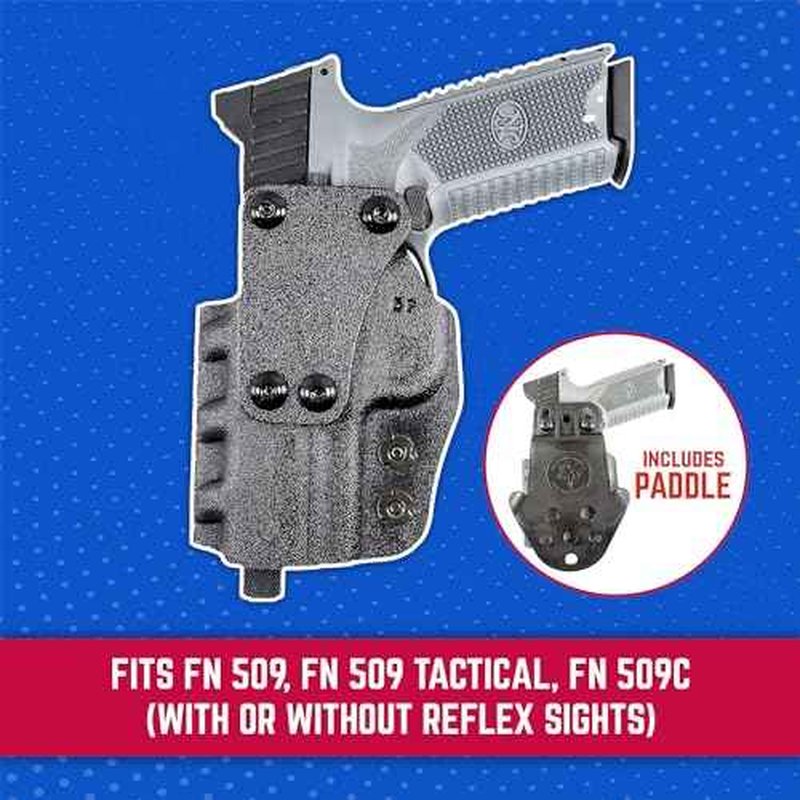 Desantis Cazzuto OWB Holster - Holster OWB, Compact Holster, Lightweight Paddle Holster, Compatible with FN 509, FN 509 Tactical, FN 509C (with or Without Reflex Sights) - Right Hand Draw, Black