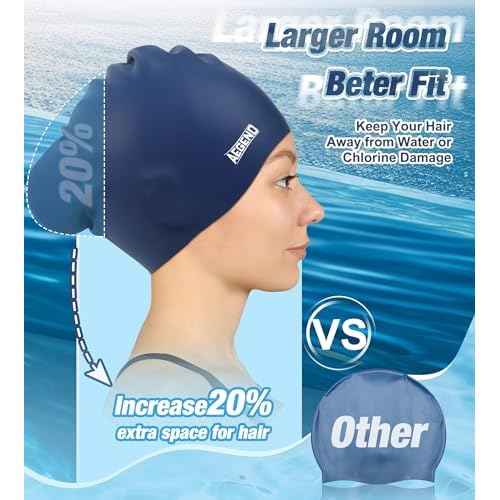 Aegend Swim Caps for Long Hair, Durable Silicone Swimming Caps for Women Men Adults Youths, Easy to Put On and Off, Waterproof Swim Hats Bathing Caps to Keep Hair Dry