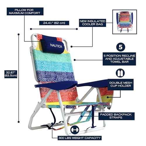 Nautica 5 Position Aluminum Backpack Beach Chair with Pillow