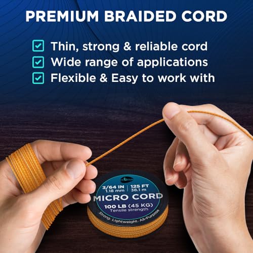 TECEUM Micro Paracord – Navy Blue – 1.18 mm x 125 ft – Micro Utility Cord – Thin Braided Paracord Rope Nylon Polyester – Wind Chime Replacement – Survival Strong String 038c