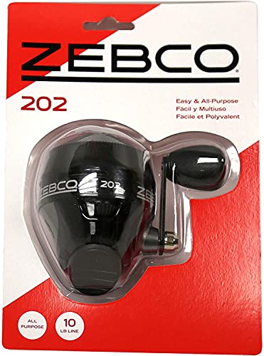 Zebco 202 Spincast Fishing Reel, Size 30 Reel, Right-Hand Retrieve, Durable All-Metal Gears, Stainless Steel Pick-up Pin, Pre-Spooled with 10-Pound Zebco Fishing Line, Black, Clam Packaging