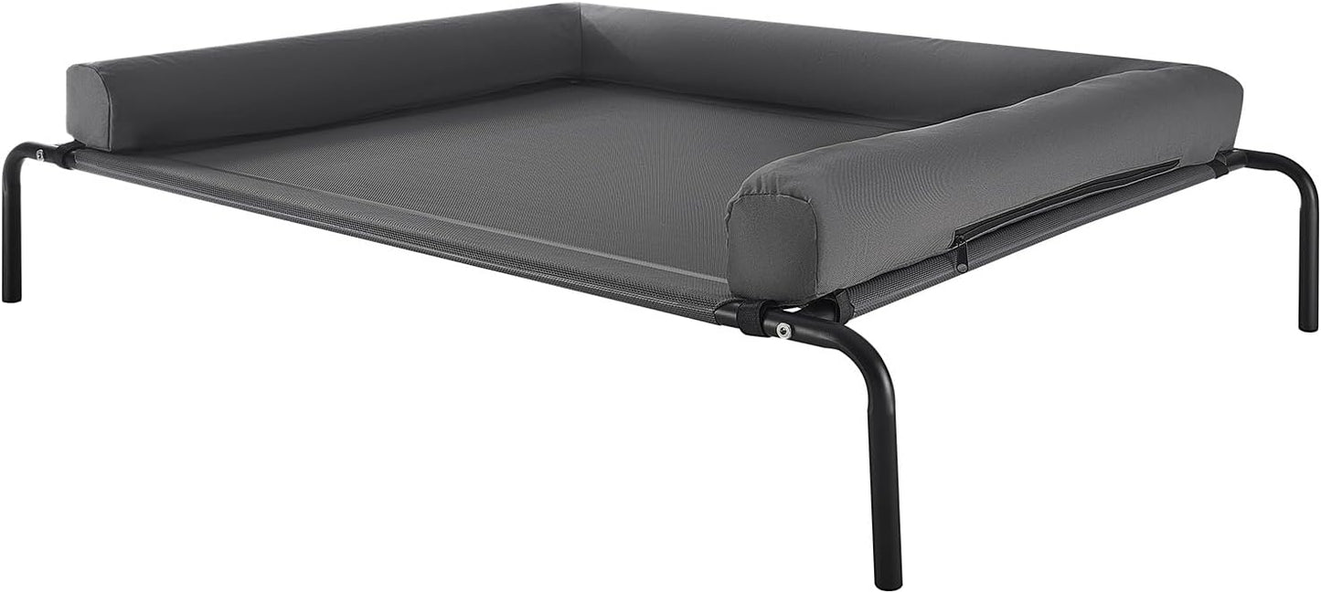 Elevated Dog Bed for Large Dogs - Portable Raised Cot with Washable Pillow | XL Gray, Steel Frame & Breathable Mesh