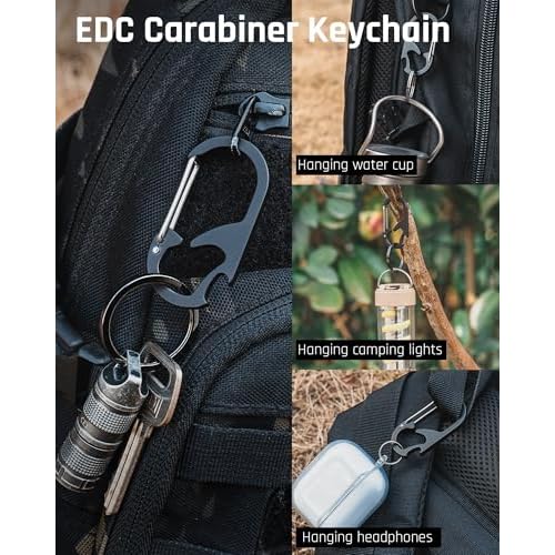 TISUR Titanium Carabiner Keychain Clip, Anti-Lost Key Ring Holder, Self-Locking Metal Gate Clip Key Chain Bottle Opener for Men Women