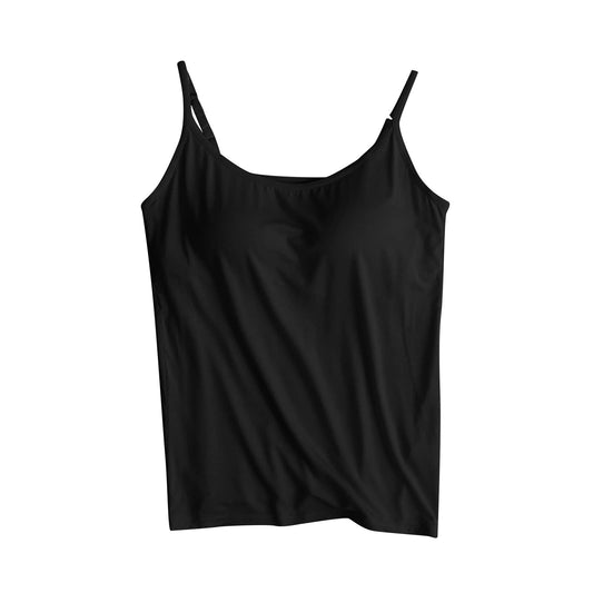 Generic Tank Tops for Women Summer Casual 2024 Spaghetti Strap Crewneck Loose Fit Camisoles Sleeveless Soft Basic Camis Black, Medium