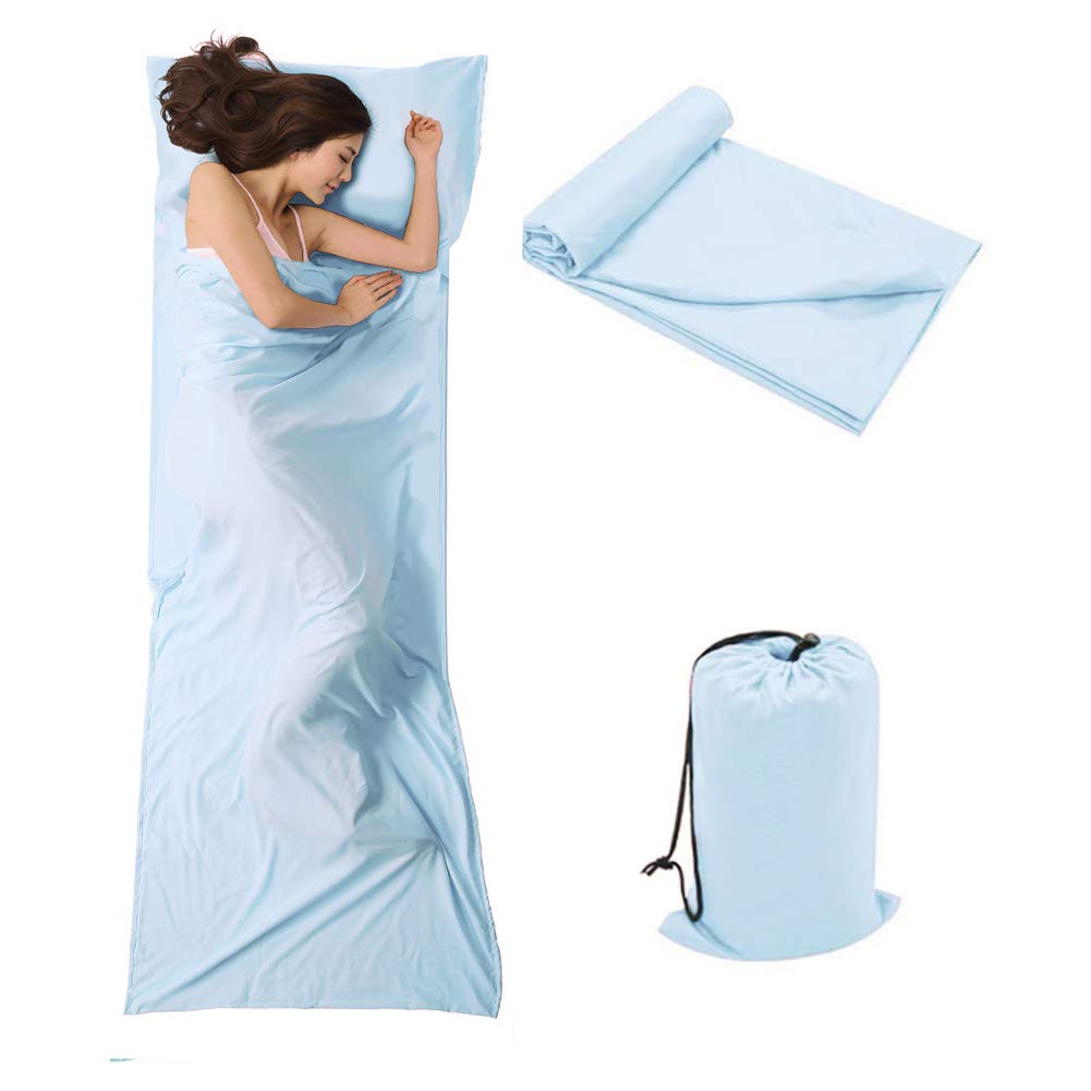 OTDEST Travel and Camping Sheet Sleeping Bag Liner - Lightweight Compact and Portable Adult Sleeping Bag- Ideal for Traveling,Hostels and Camping（Light Blue）