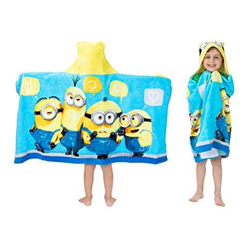Despicable Me Minions Bath/Pool/Beach Soft Cotton Terry Hooded Towel Wrap, 24" x 50", By Franco Kids