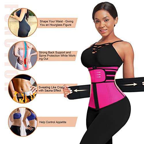 Wonder-Beauty Waist Trainer for Women Plus Size Two Belts Neoprene Workout Corset Waist Trainer Cincher Trimmer Rose Red-XS