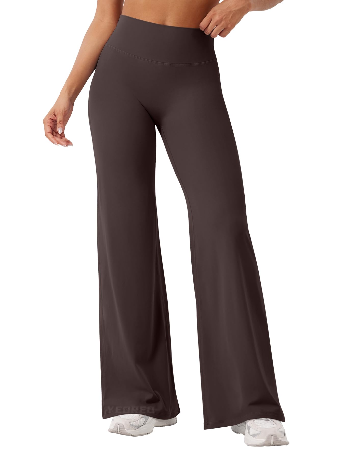 YEOREO Workout Leggings Womens No Front Seam Straight Leggings 31.5" High Waist Buttery Eddiy Gym Yoga Pants Dark Brown L