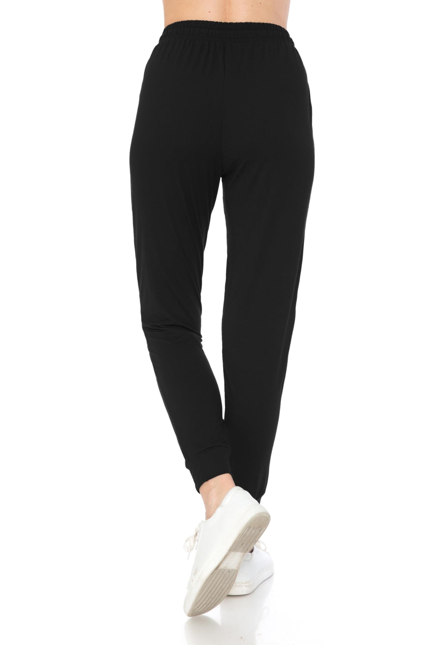 Leggings Depot Womens Classic Jogger Pants - Track Cuff Sweatpants with Pockets, Black, Medium