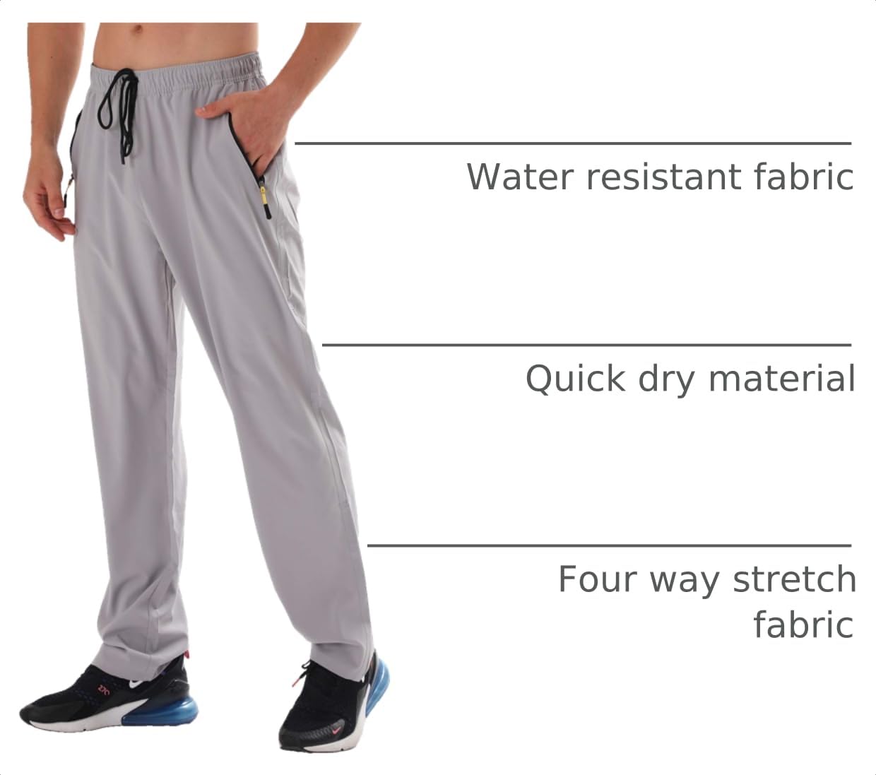 Pants for Men Quick Dry Polyester Lightweight Athletic Hiking Gym Casual Elastic Waist Sweatpants with Pockets