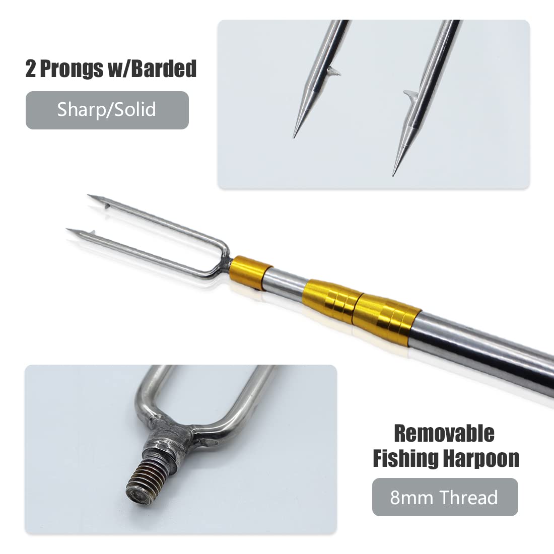 Dutiplus Telescopic Fish Gaff with 2 Teeth Assorted Harpoons Barbed, Sea and Ice Fishing Spear Gig for Hunting Fish Frog Mole - 5ft Long (2 Teeth+4.5ft Telescopic Rod)