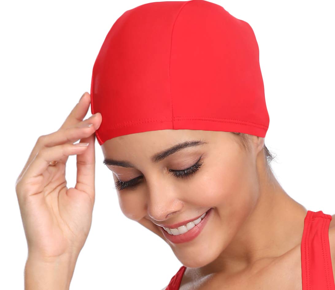 SHEKINI Womens Sports Nylon Spandex Fabric Swimming Cap Bathing Cap Head Cover (Rose Red)