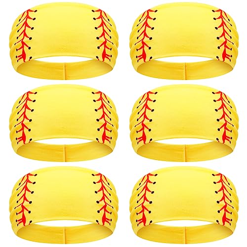 Zeyune 6 Pcs Softball Party Headband Softball Headband Yellow Breathable Elastic Head Wrap Adjustable Sweat Proof Hair Band Bandana Workout Headbands for Men and Women