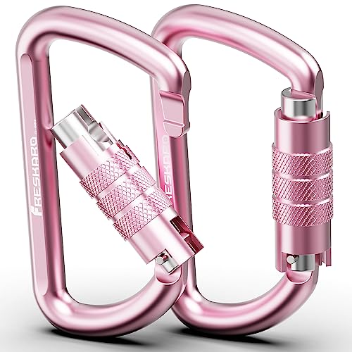 FresKaro 3inch Locking Carabiner Clips with a Twist Auto Lock, Heavy Duty Rated 2698lbs, Lightweight & Rustproof 7075 Aluminum, for Hammocks, Yoga Swings, Camping, Keychain or Backpacks. 2pcs, Pink.