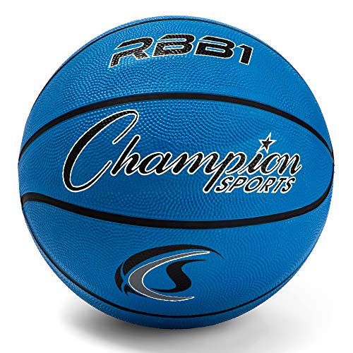 Champion Sports Rubber Junior Basketball, Heavy Duty Pro-Style Basketballs, Premium Basketball Equipment, Indoor Outdoor - Physical Education Supplies (Size 5, Blue)