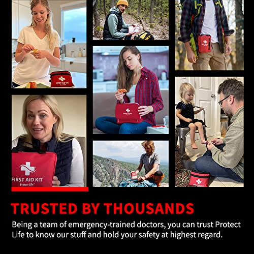 Protect Life First Aid Kit for Home/Business | HSA/FSA Eligible Emergency Kit | Hiking First aid kit Camping | Travel First Aid Kit for Car|Small First Aid Kit Travel/Survival Medical kit - 100 Pieces