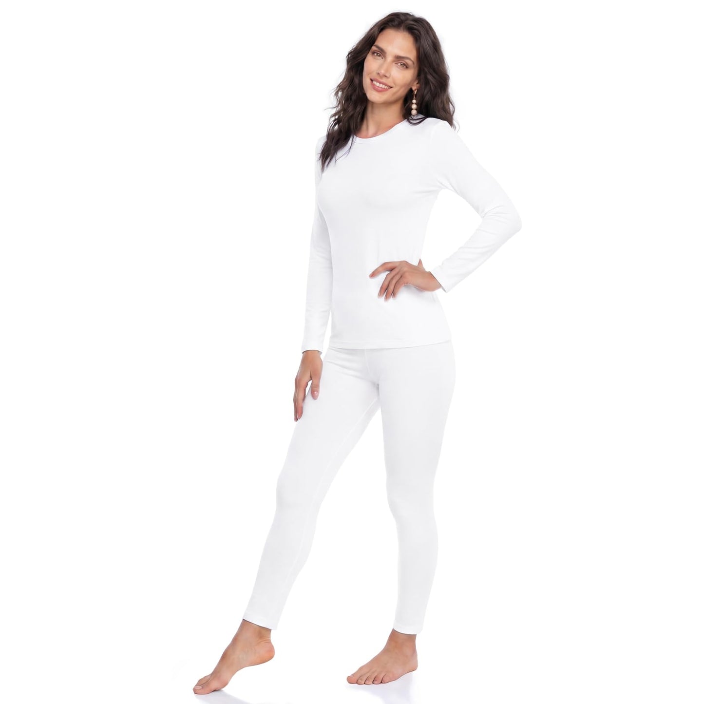 WEERTI Thermal Underwear for Women Long Johns with Fleece Lined Base Layer Women Cold Weather Top Bottom-White M