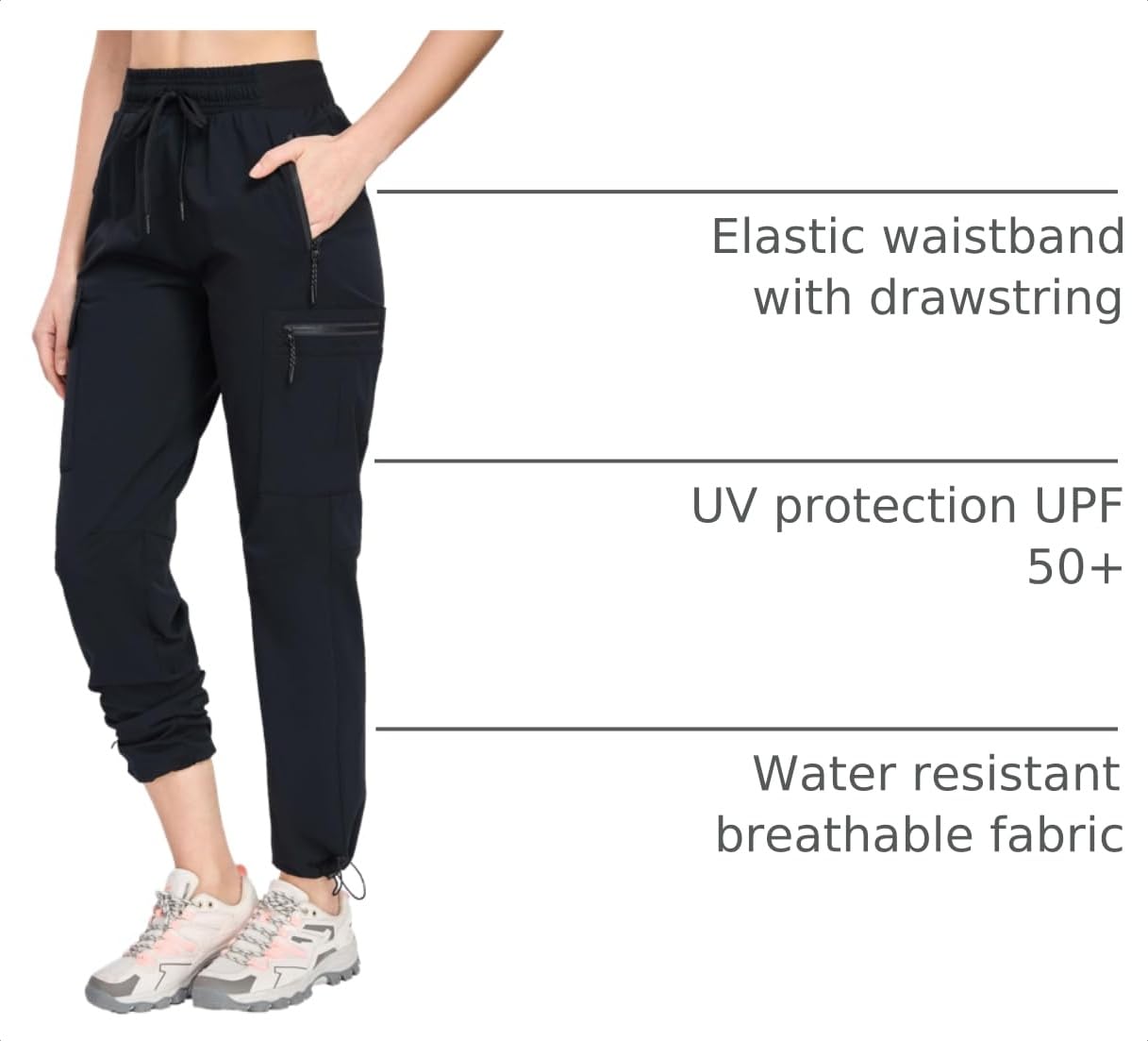 Oalka Women's Hiking Pants Water Resistant Quick Dry Cargo Black L