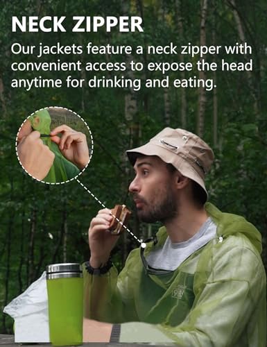 HENNCHEE Mosquito Jacket for Adults, Mesh Bug Jacket with Hood, Outdoor Protection Net Mosquito Proof Clothing with Carry Pouch S/M