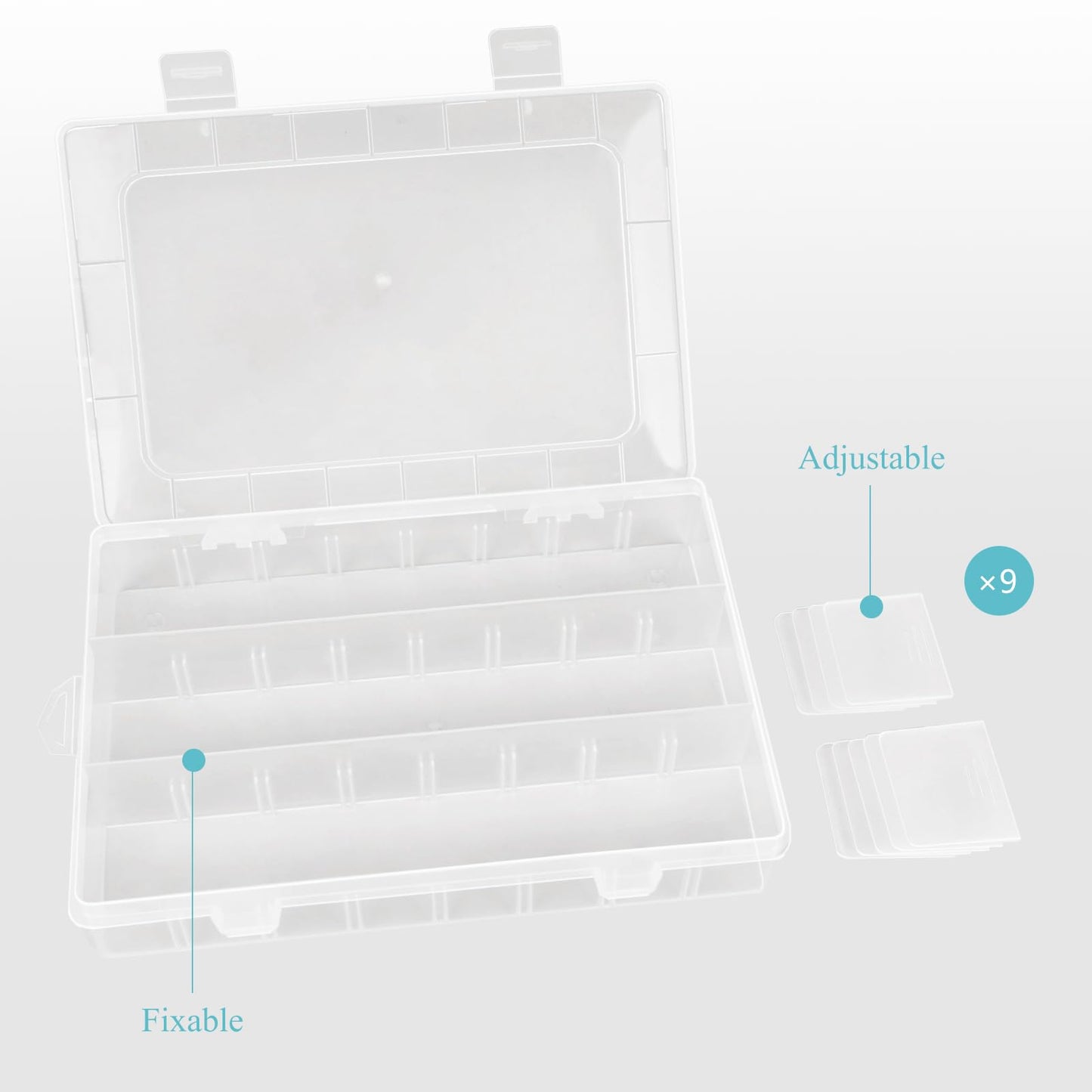 ZUFECY Small Fishing Tackle Box, 12 Clear Plastic Parts Organizer with Adjustable Dividers, Transparent Organizer Tray Organizers and Storage Box for Tackle Bead