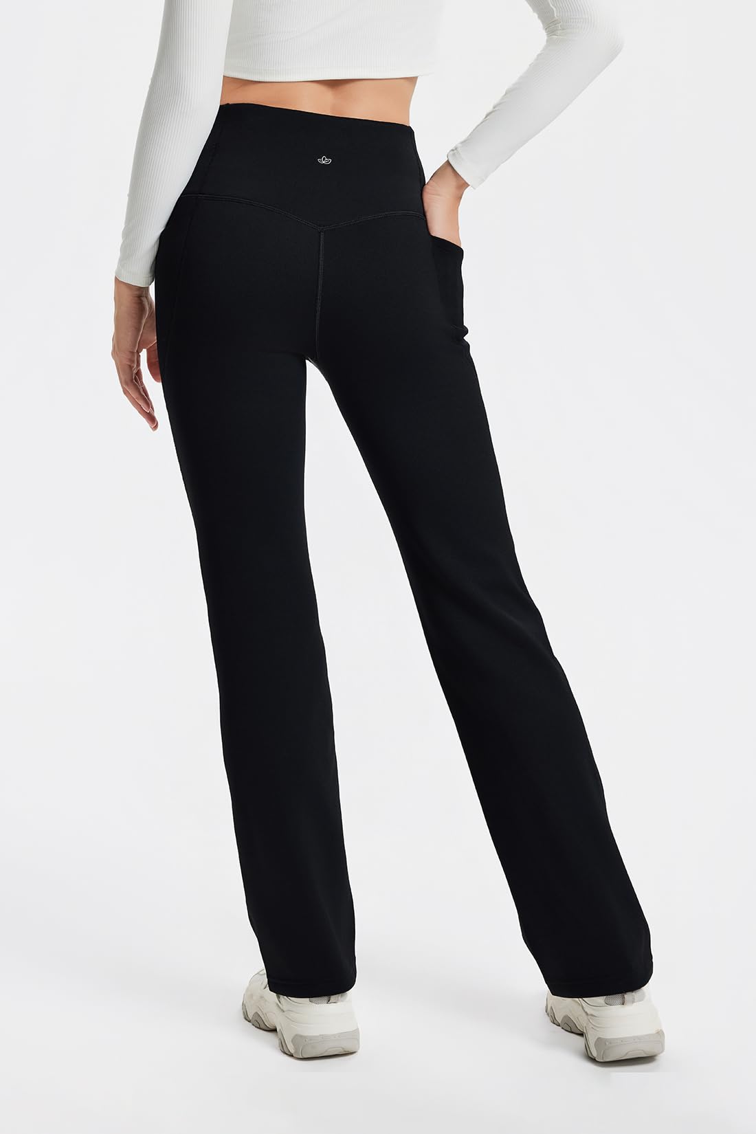 Yogipace Petite Women's CozyWarmth High Rise Thick Fleece Lined Straight Leg Thermal Sweatpants with Side Pockets,27",Black,Size M