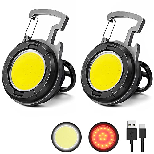 SEFONE 2 Pack Cob Keychain Work Light, Keychain Light with 4 Lights Mode, Mini Key Chain Light Led Bright 1000 Lumens, with Magnet Bracket Folding, Compact Size 2.87 x 1.85 x 0.98 inch