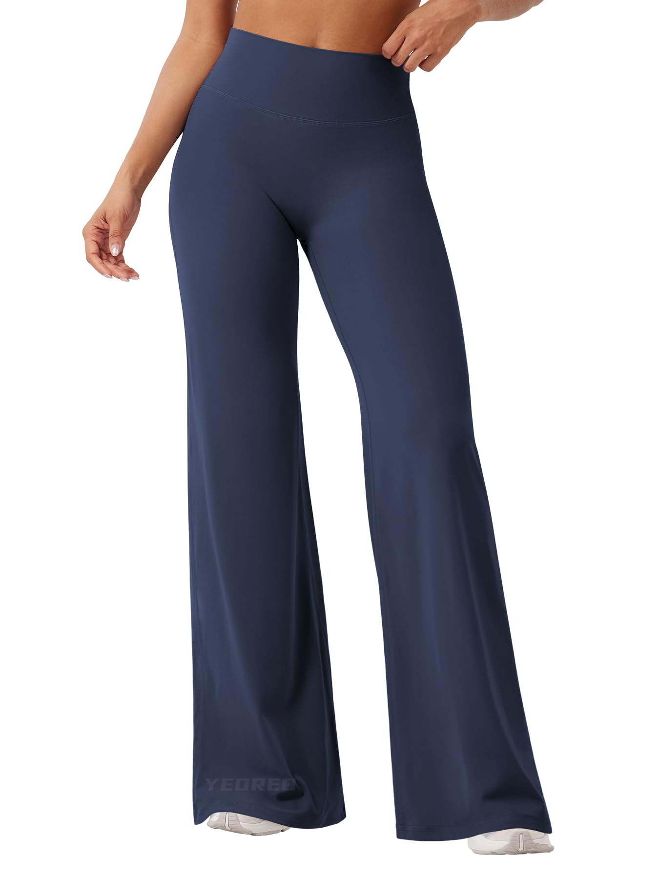 YEOREO Workout Leggings Womens No Front Seam Straight Leggings 33" High Waist Buttery Eddiy Gym Yoga Pants Navy Blue L
