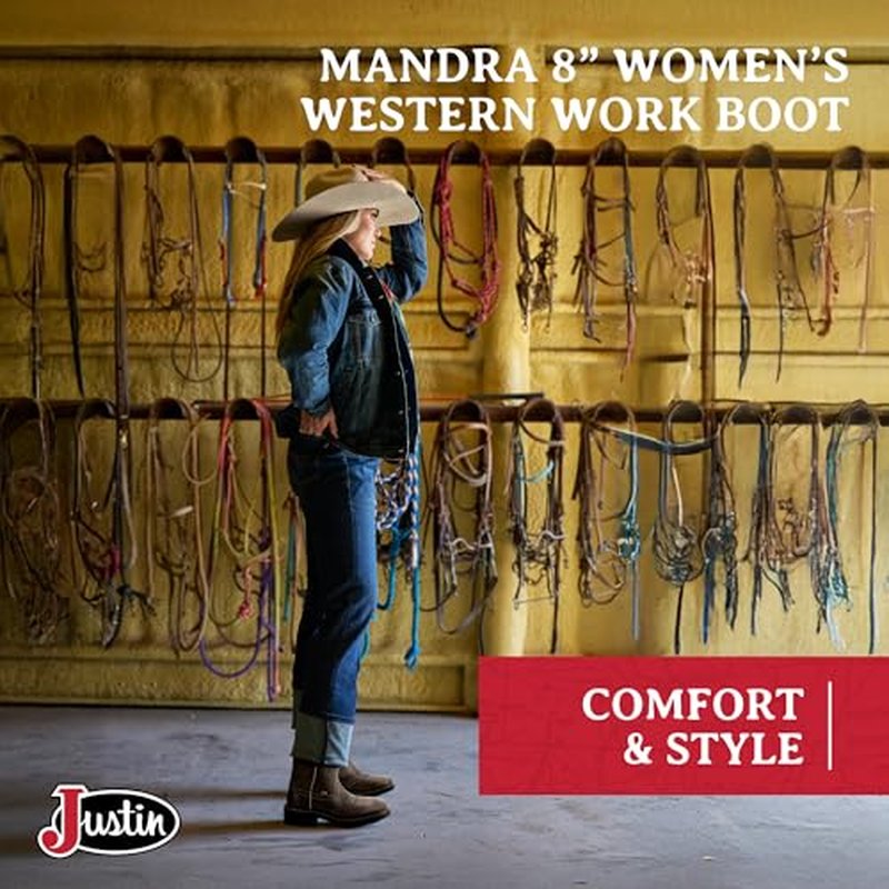 Justin Mandra 8¡± Western Boots for Women - Durable Cowhide Leather Square Toe Cowgirl Boots with Vivid Stitching, J-Flex Comfort & Non-Slip Outsoles