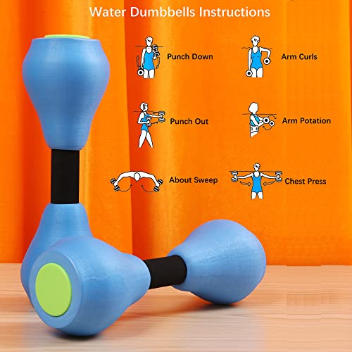 VIDELLY 2 Pieces Water Dumbbells Aquatic Exercise Dumbbells Pool Fitness Water Aerobic Exercise Foam Dumbbells Pool Resistance Sports EVA Foam Dumbbell Set Water Fitness Equipment for Weight Loss (Blue)