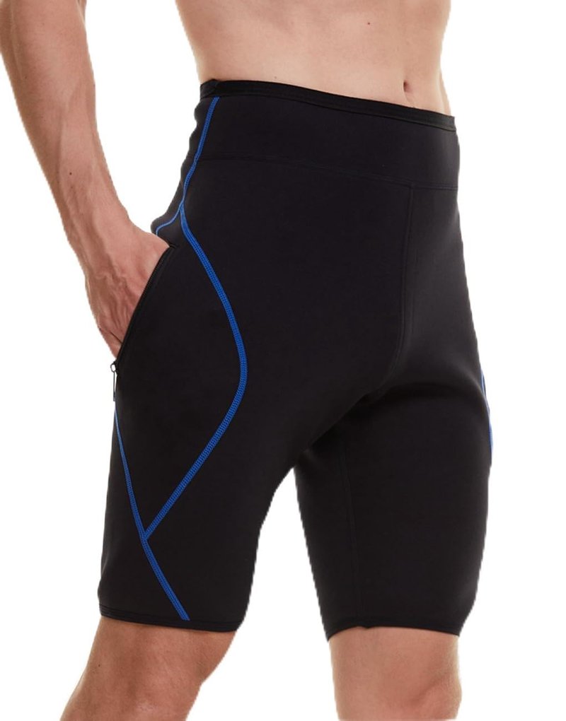 NonEcho Mens Neoprene Sauna Sweat Workout Compression Shorts Body Shaper Slimming Yoga Pants with Zipper Pocket Black