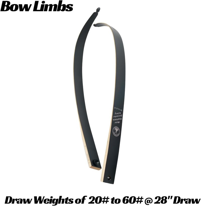 Outdoor Archery Takedown Recurve Limbs - 20-60 lbs Replacement for 62" & 66" Wooden Bows with Hand-Screw Bolts